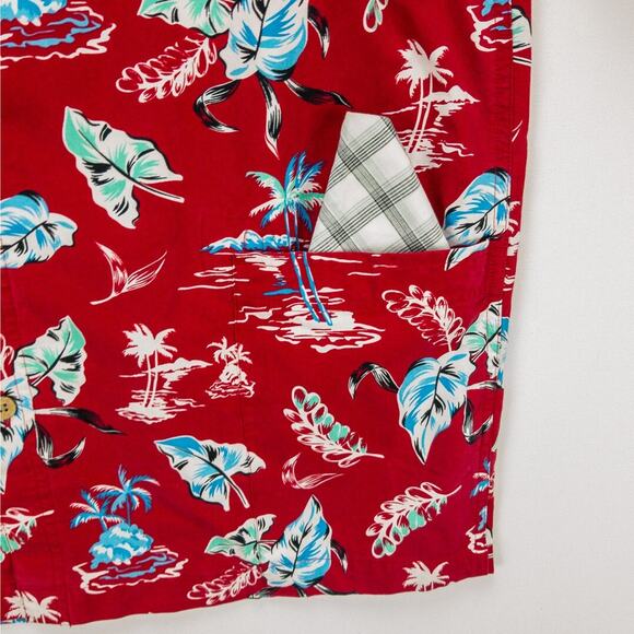 Caribbean Hawaiian Print Shirt Men's Medium Hidden Travel Pockets Red Floral - Picture 4 of 13